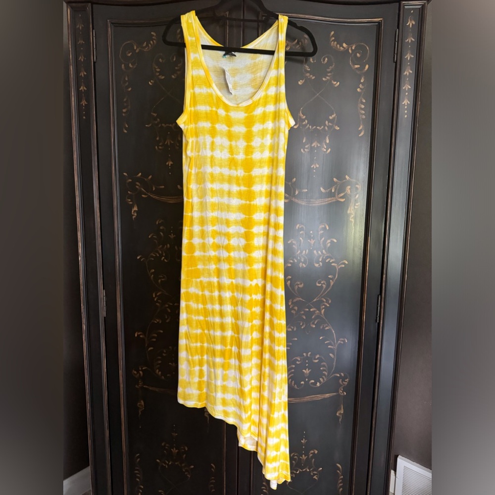 Tie Dye Asymmetrical Yellow Tank Dress sz M. NWOT